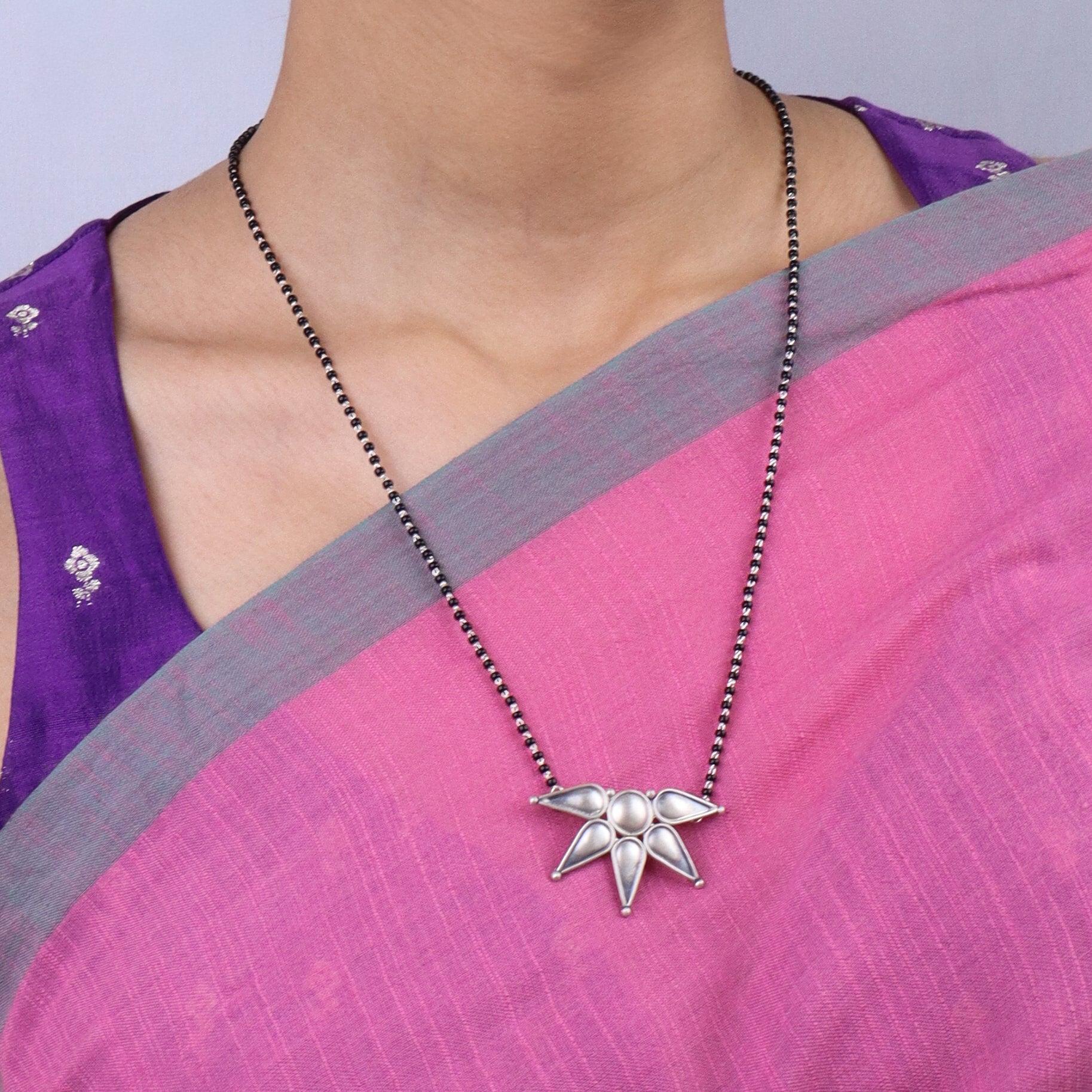 Silver Half Flower Mangalsutra