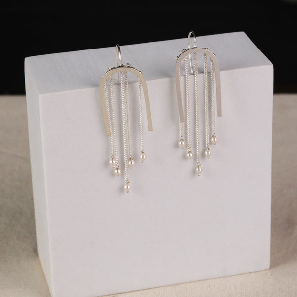 Silver U-Shape Fringe Earrings