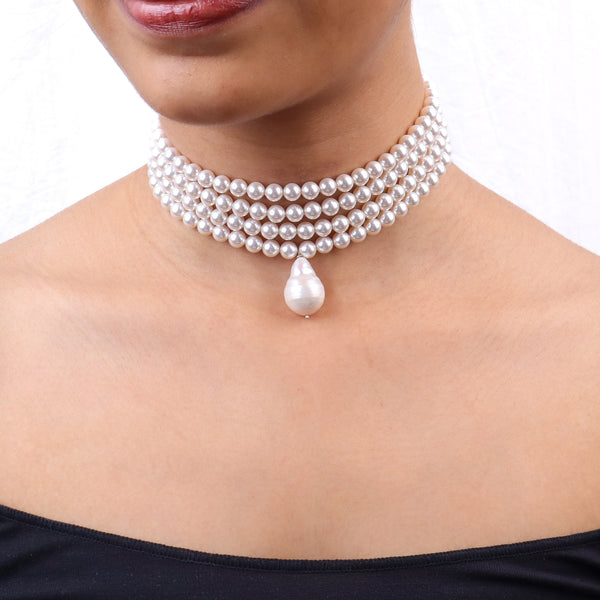 Four Layer Pearl Baroque Pearl Latkan Choker