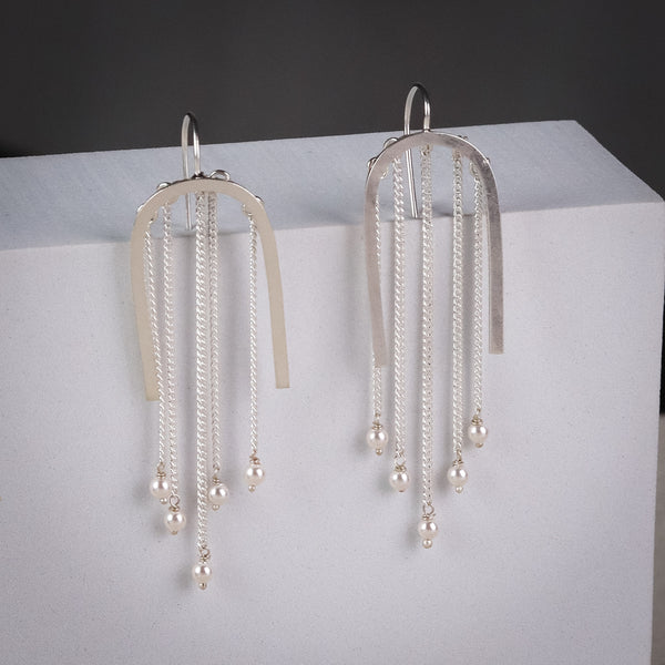 Silver U-Shape Fringe Earrings