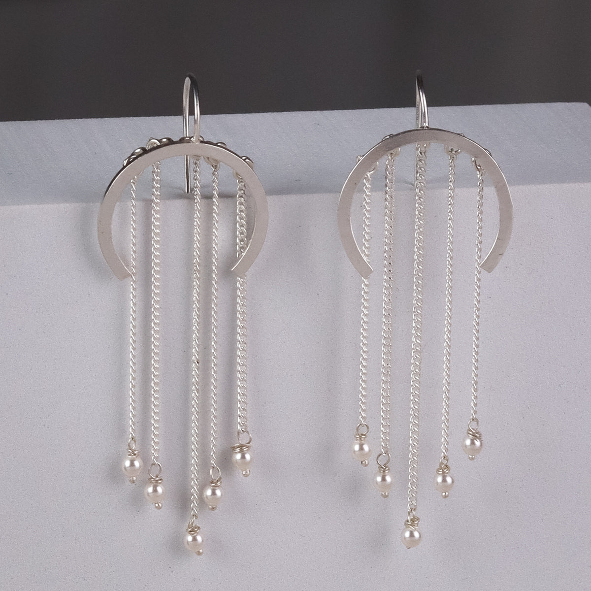 Silver C-Shape Fringe Earrings