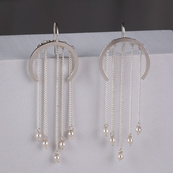 Silver C-Shape Fringe Earrings