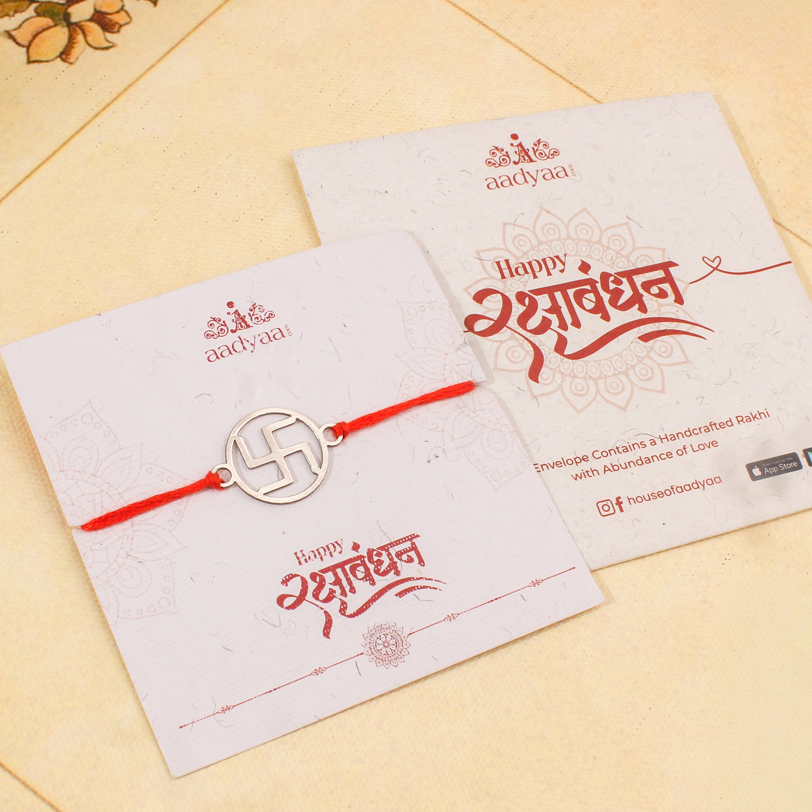 Silver Laser cut Swastik Rakhi: Small