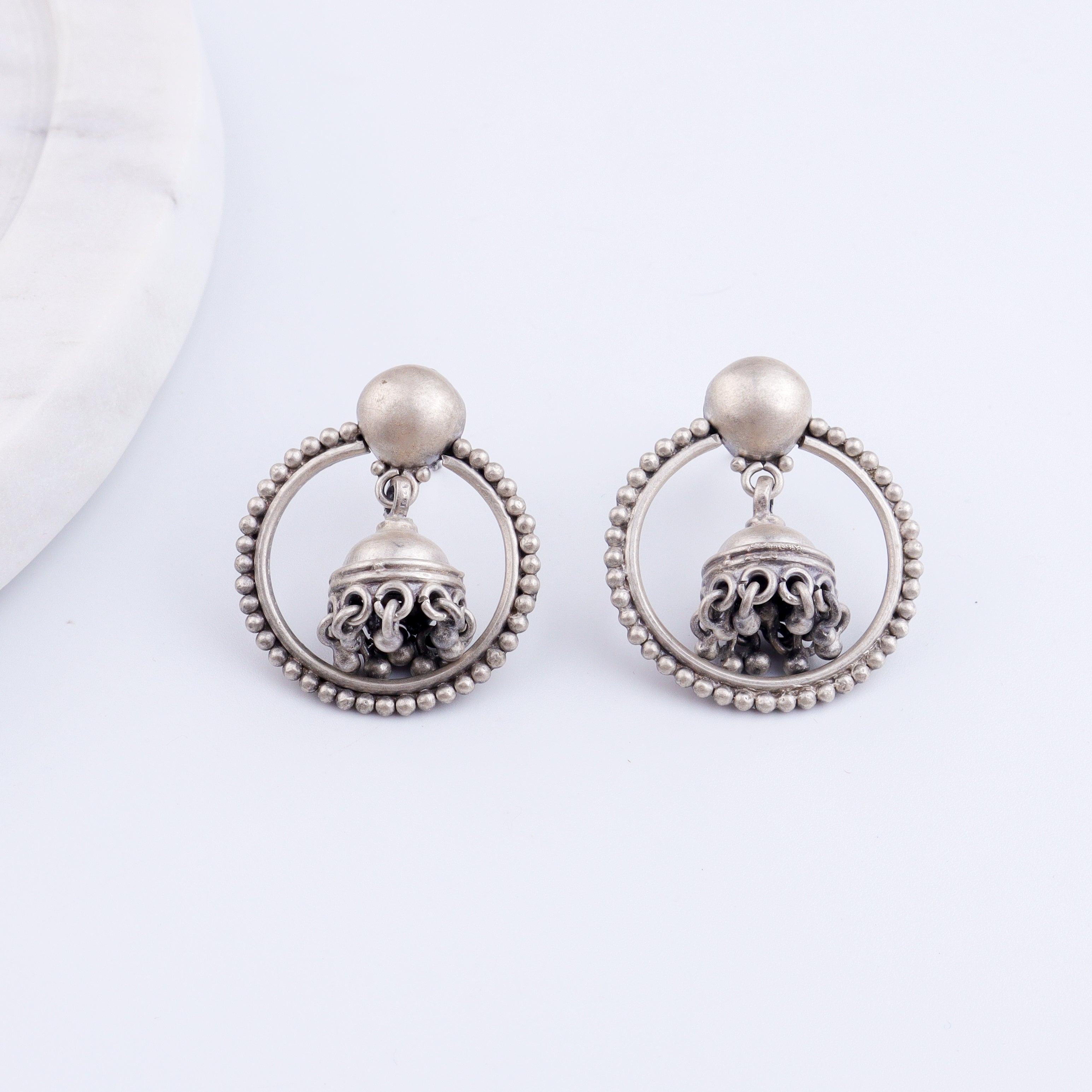 Rawa Hoop Dome Jhumki in Silver