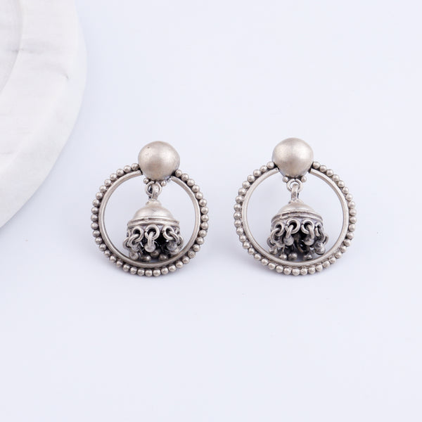 Rawa Hoop Dome Jhumki in Silver