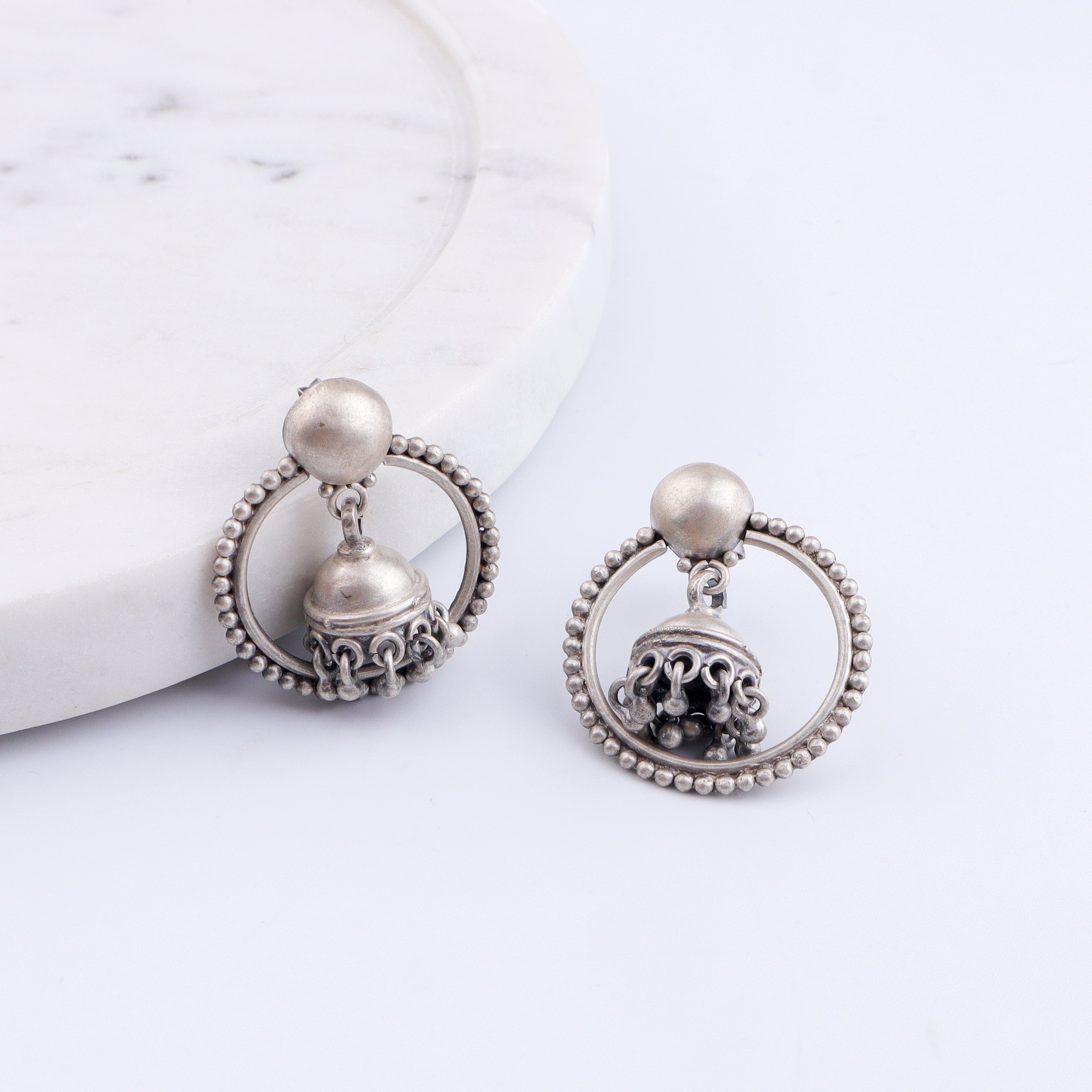 Rawa Hoop Dome Jhumki in Silver