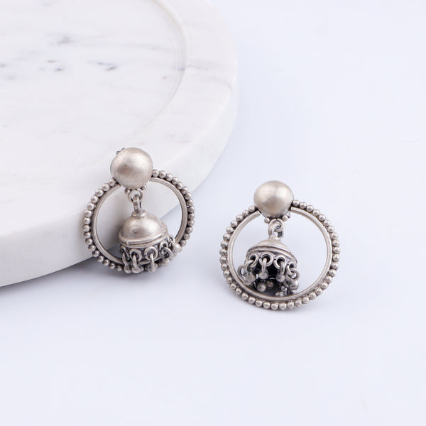 Rawa Hoop Dome Jhumki in Silver