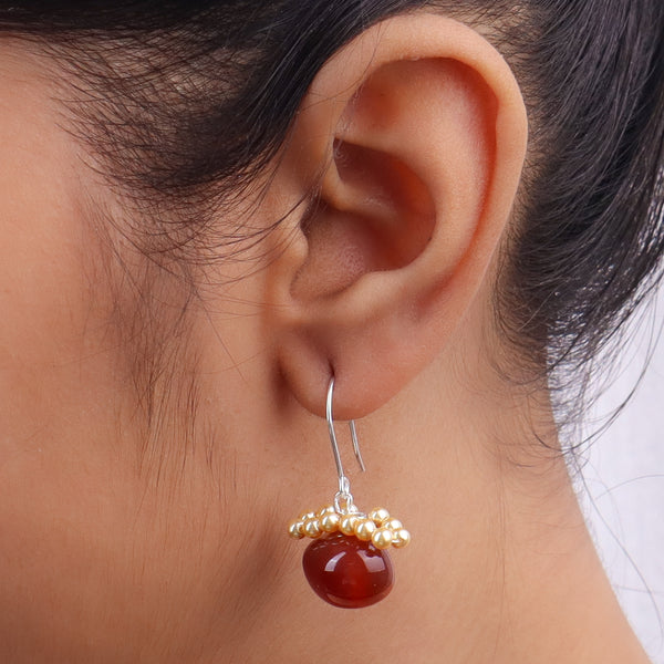 Brown Agate & Golden Pearl Silver Earrings (Project Handmade)