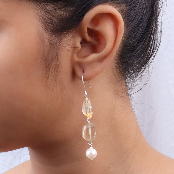 Citrine & Pearl Silver Earrings (Project Handmade)