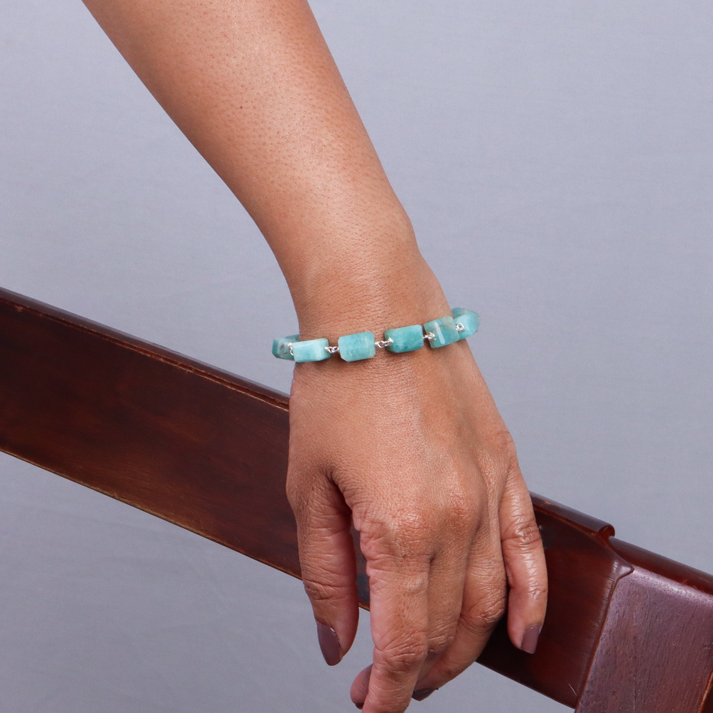 Silver Ganthan Bracelet with Amazonite Stones