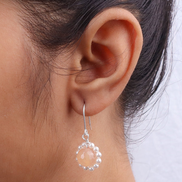 Yellow Agate & Pearl Silver Earrings (Project Handmade)