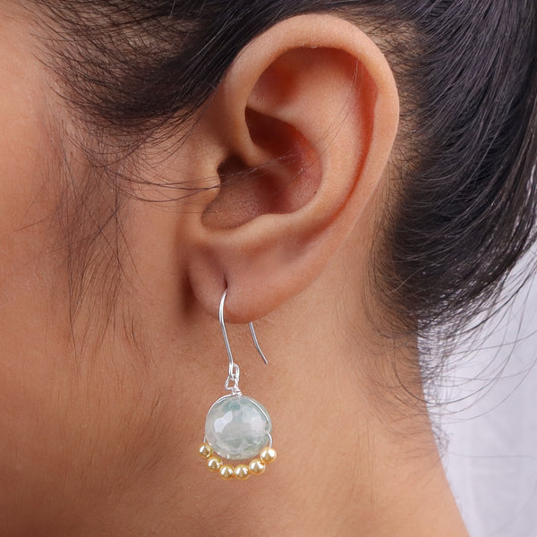 Blue Agate & Golden Pearl Silver Earrings (Project Handmade)