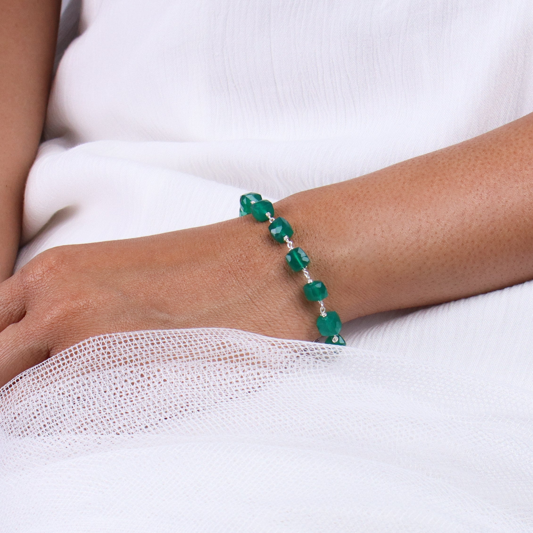 Green Onyx Silver Ganthan Bracelet