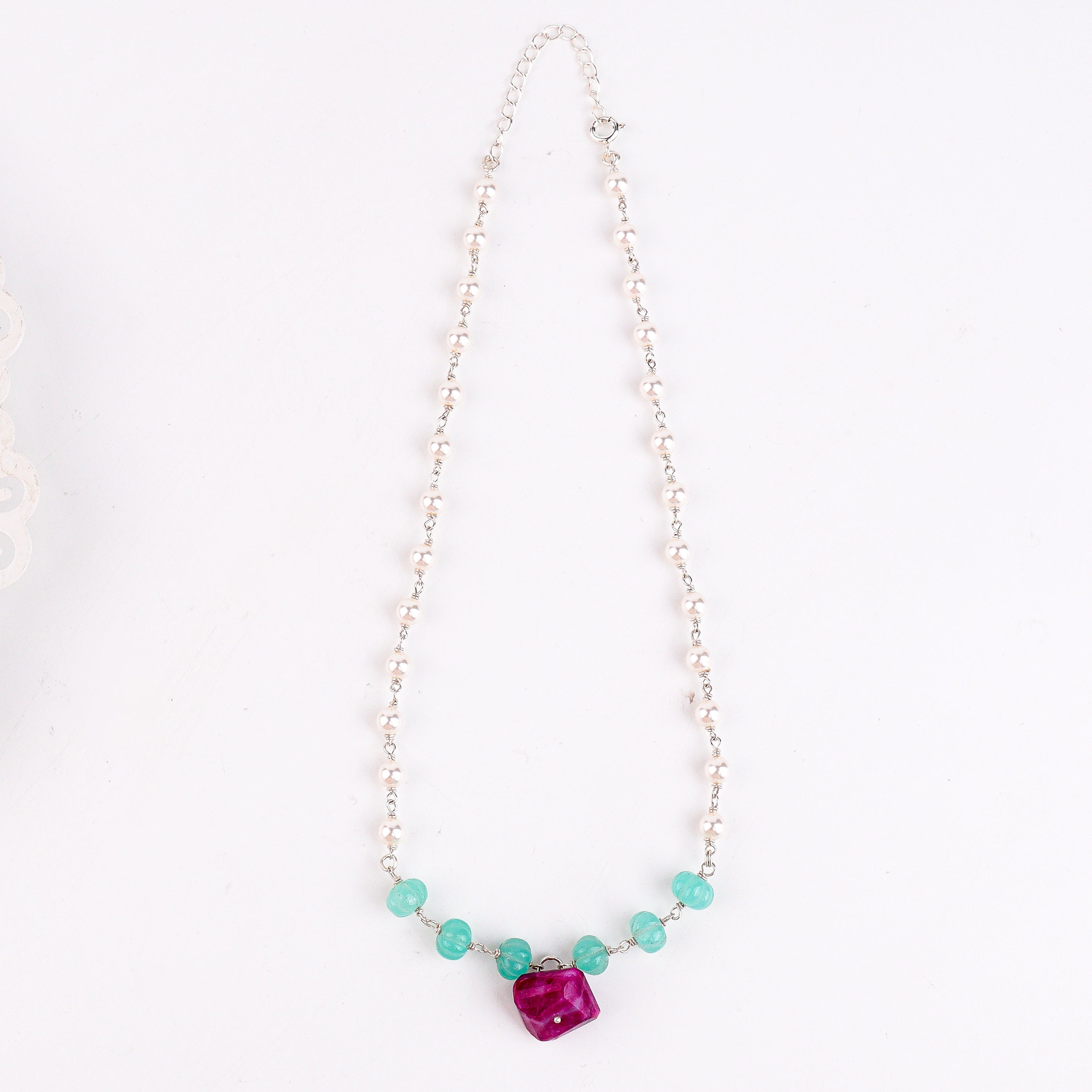 Multicolour Stone Necklace with Pearl Ganthan