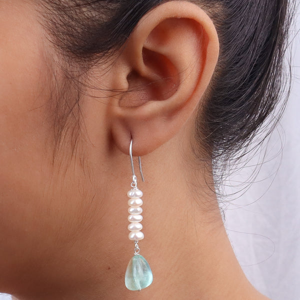Aquamarine & Freshwater Pearl Silver Earrings (Project Handmade)
