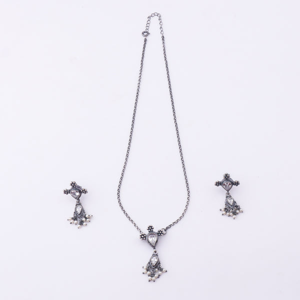 Silver CZ Kudi Tanmani Set with Pearls