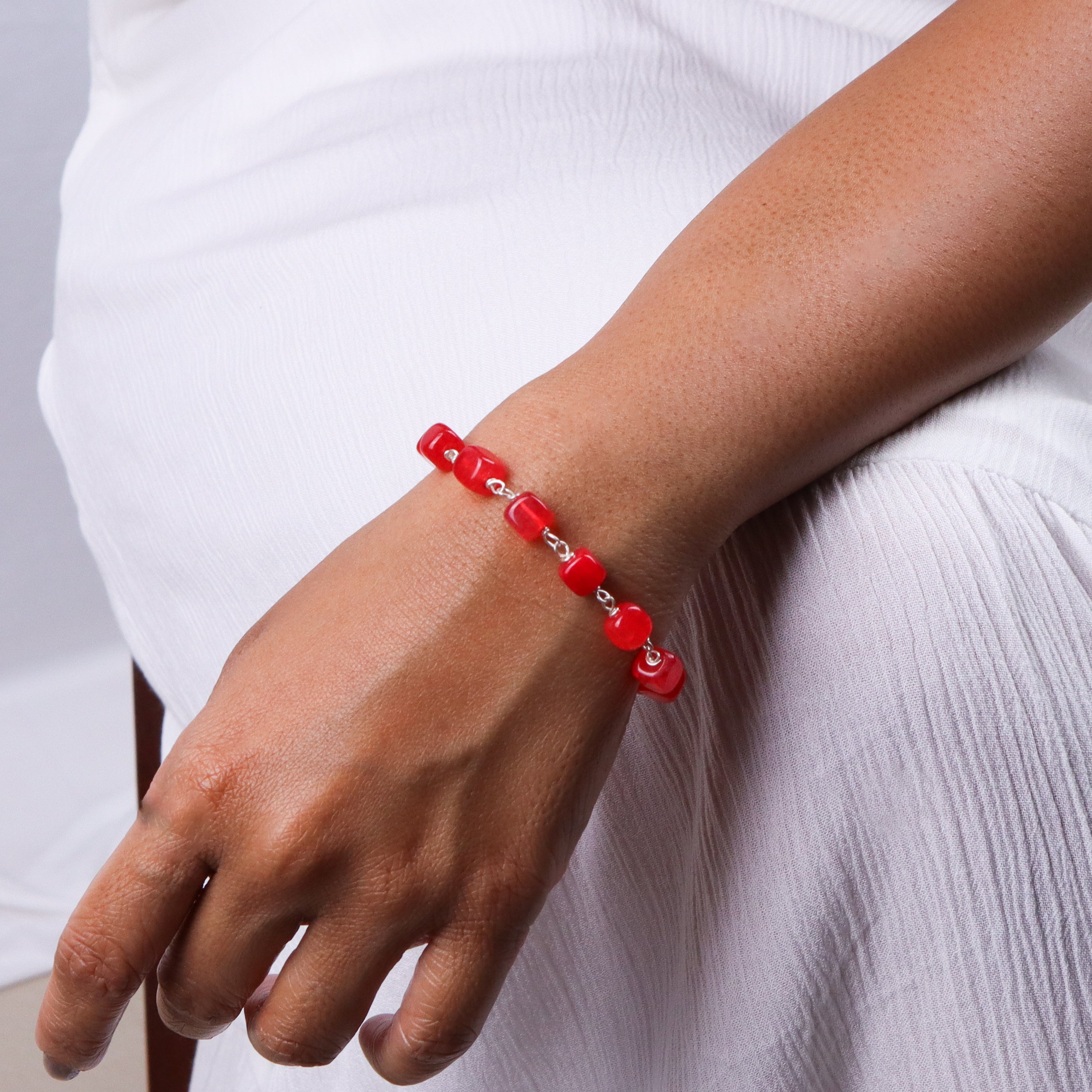 Silver Ganthan Bracelet with Carnelian Stones