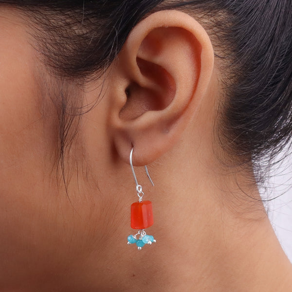 Carnelian & Blue Jade Silver Earrings (Project Handmade)