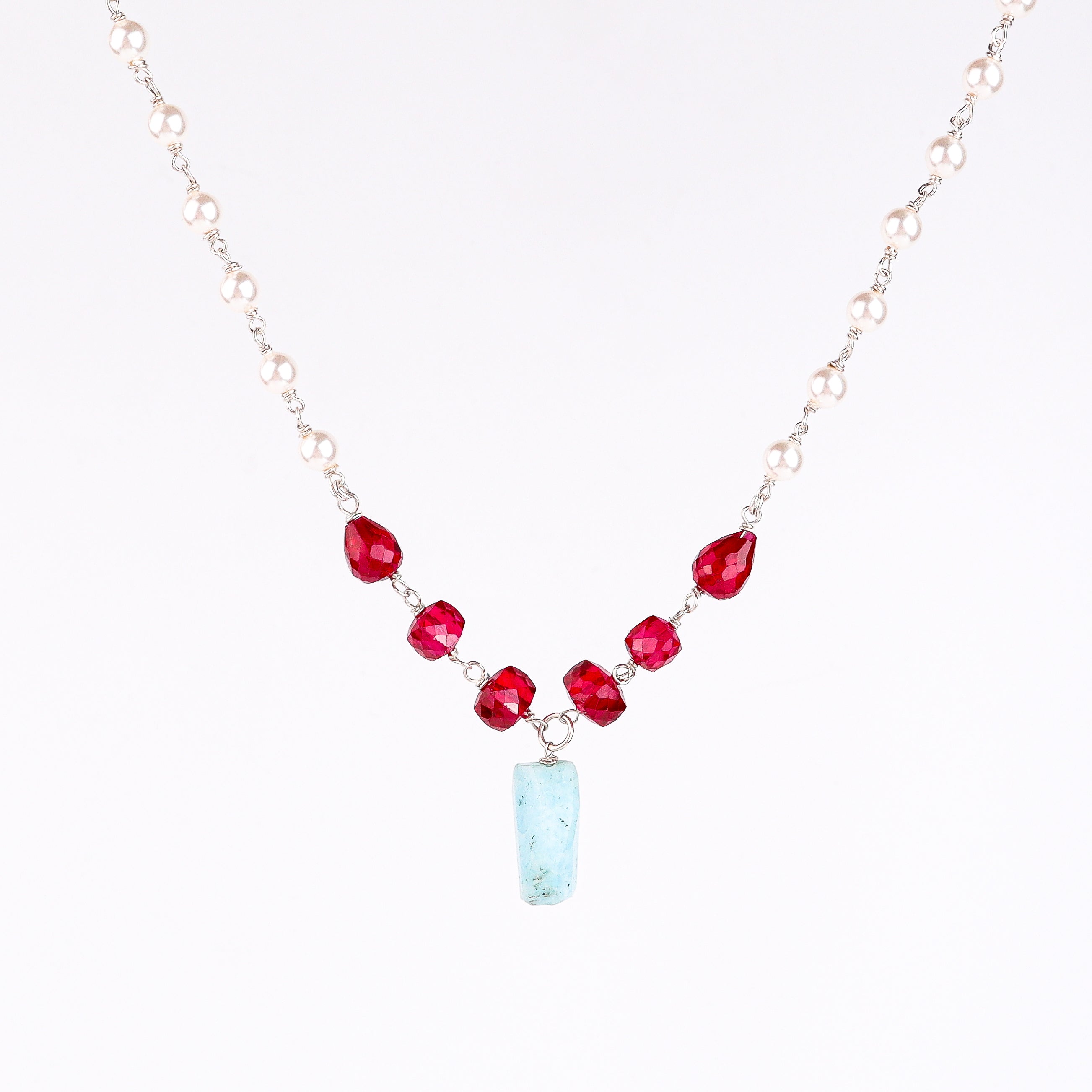Multicolour Stone Necklace with Pearl Ganthan