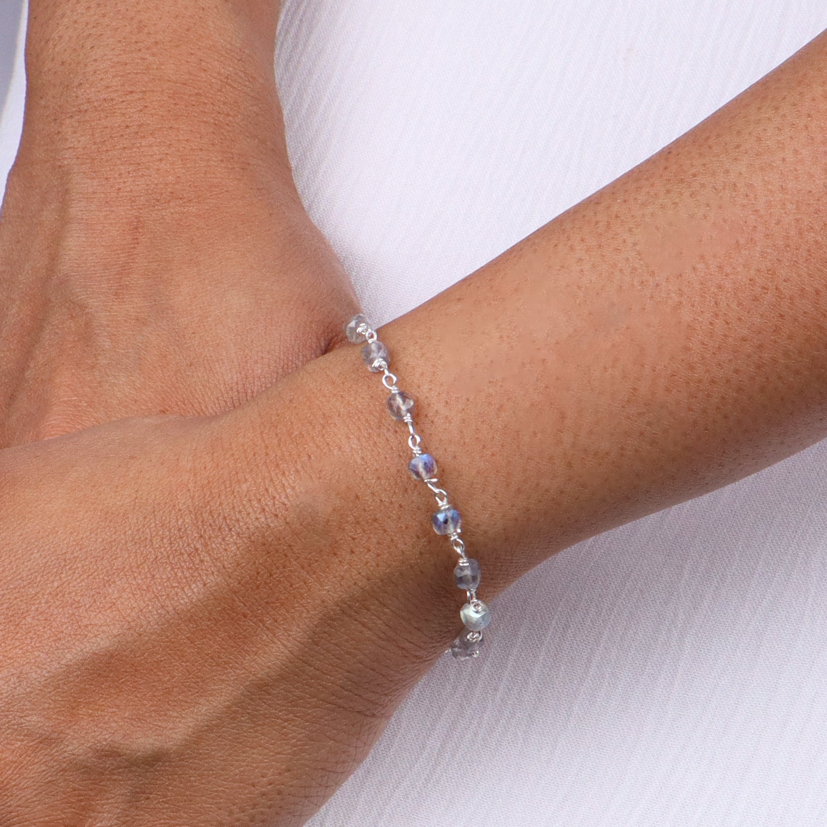 Silver Ganthan Bracelet with Labradorite Stones