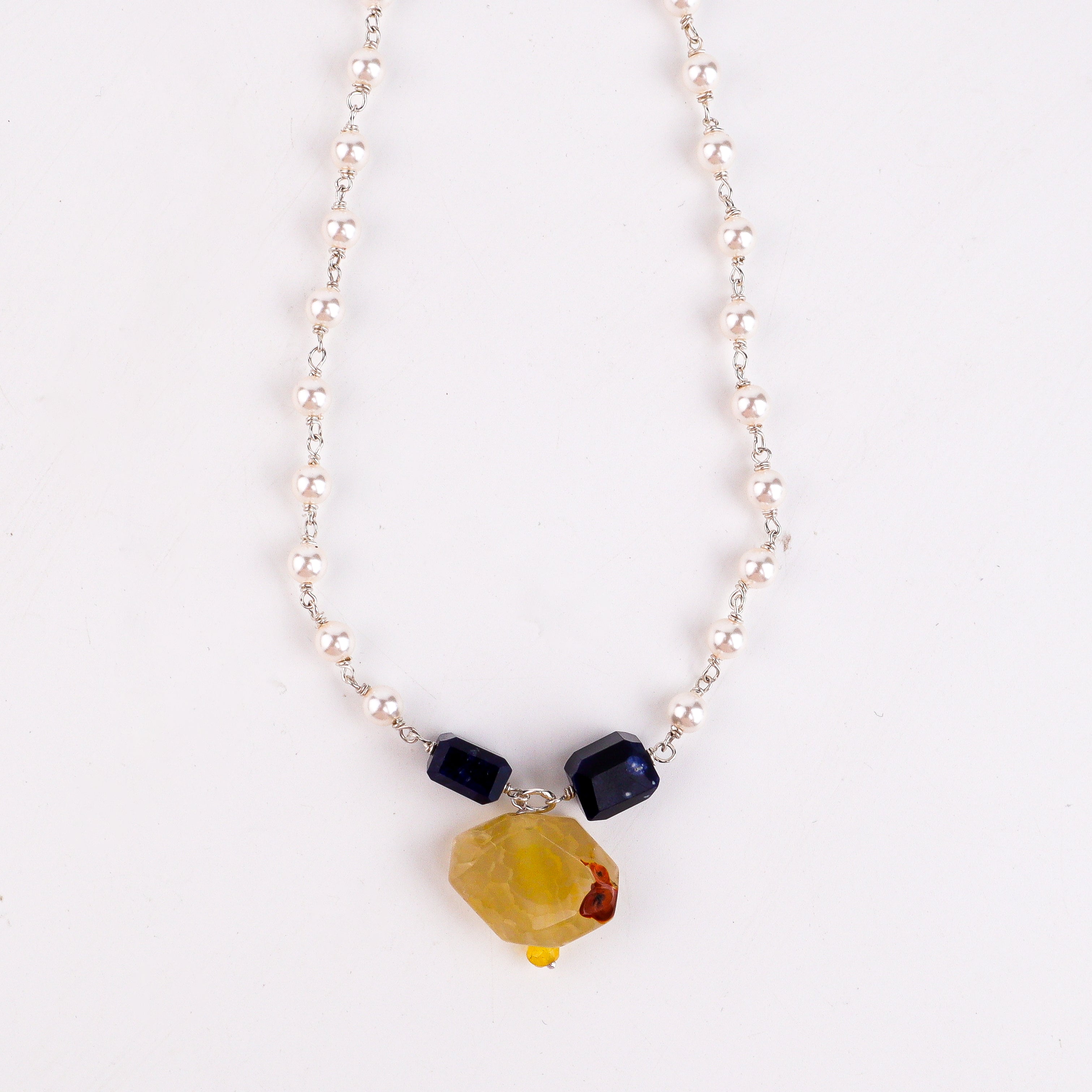 Multicolour Stone Necklace with Pearl Ganthan