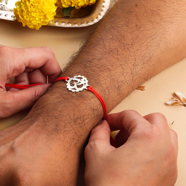 Silver Laser cut Om  Rakhi: Big