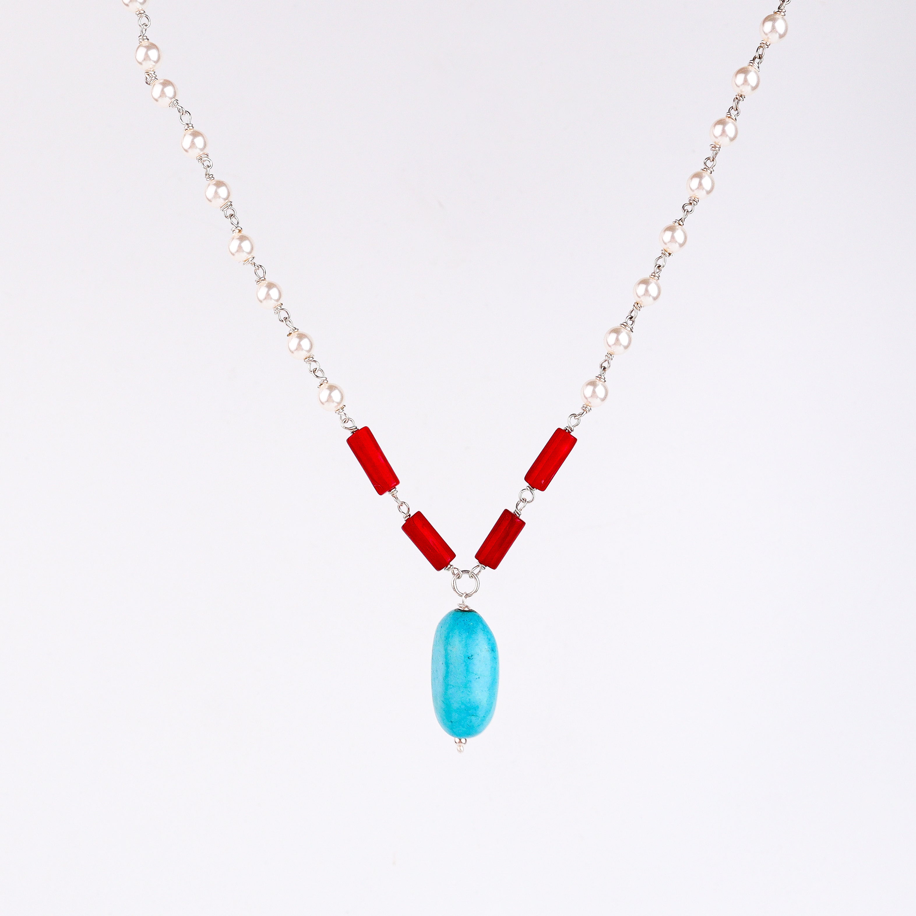 Multicolour Stone Necklace with Pearl Ganthan