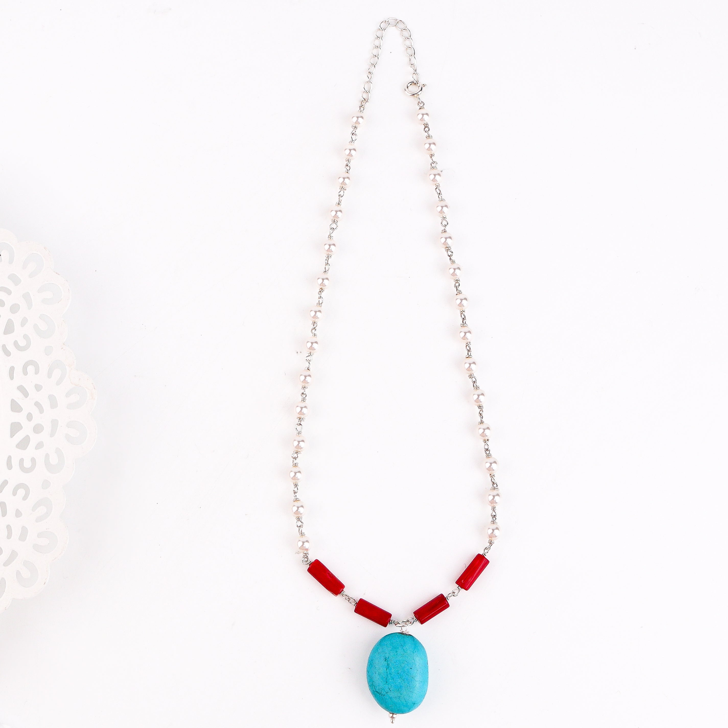 Multicolour Stone Necklace with Pearl Ganthan