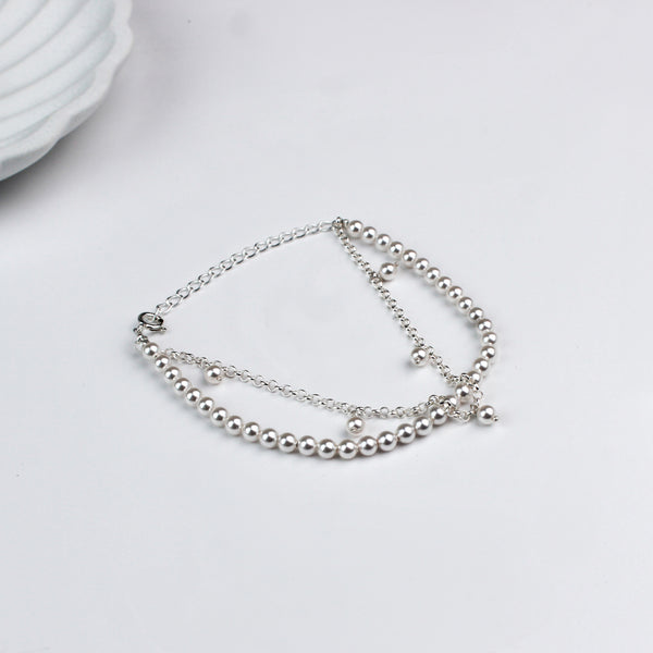 Layered Pearl and Silver Beaded Bracelet