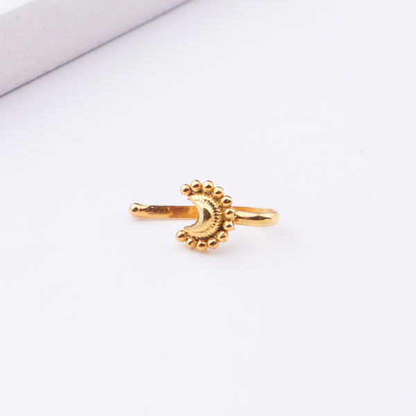 Gold crescent moon nose pin with beaded border