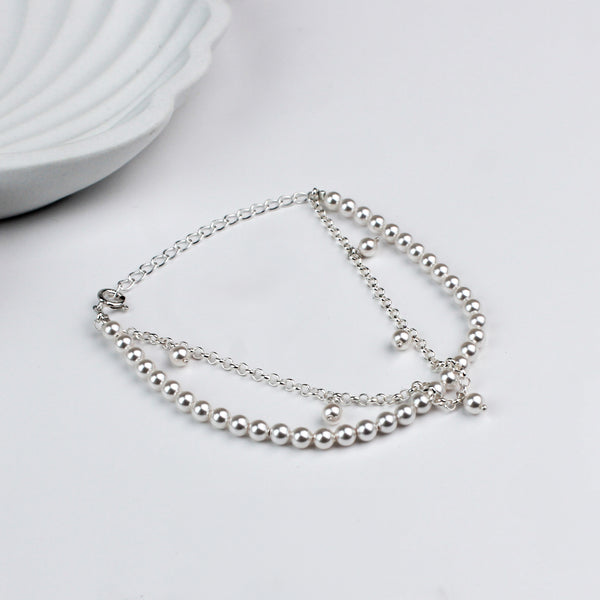 Layered Pearl and Silver Beaded Bracelet
