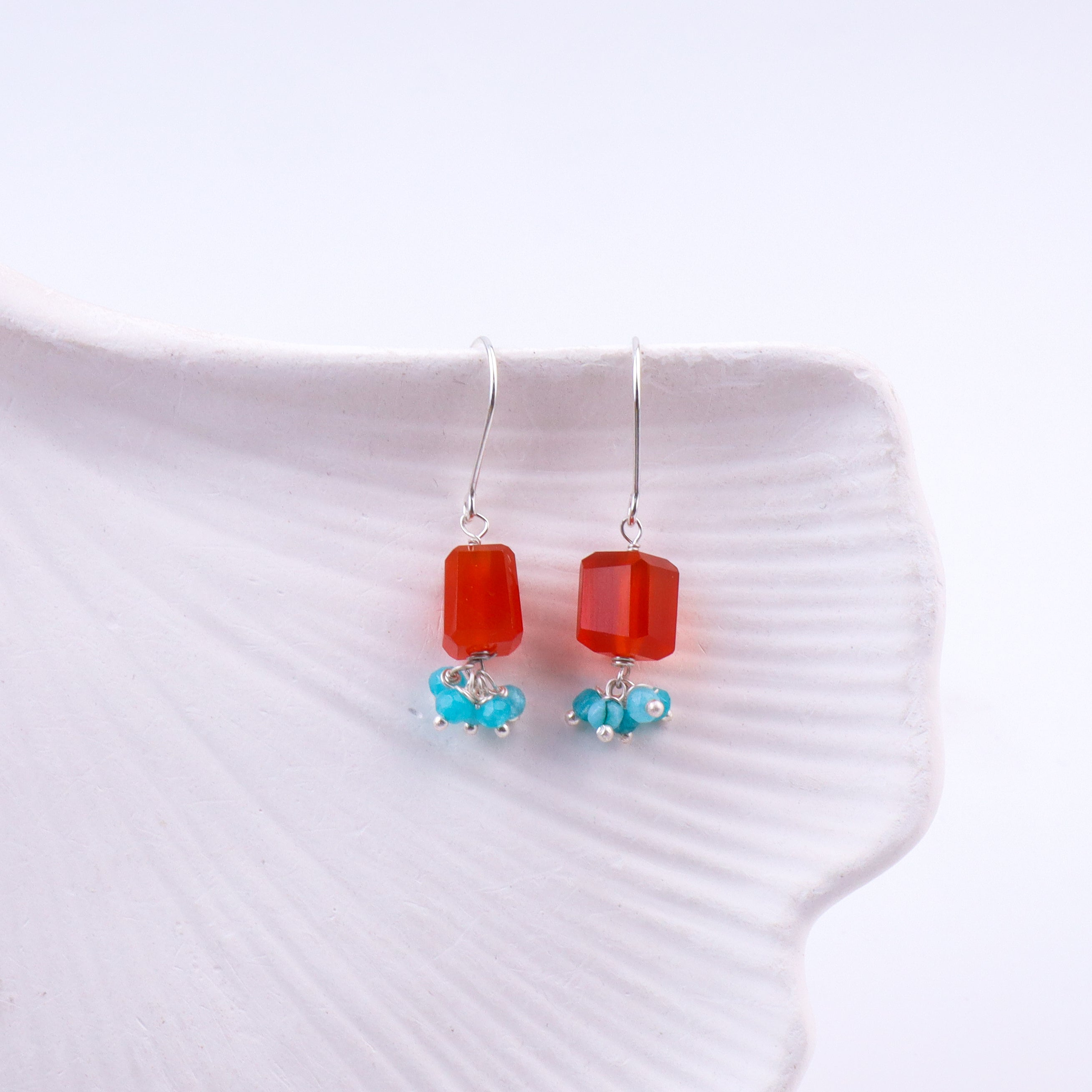 Carnelian & Blue Jade Silver Earrings (Project Handmade)
