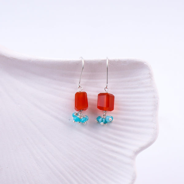 Carnelian & Blue Jade Silver Earrings (Project Handmade)