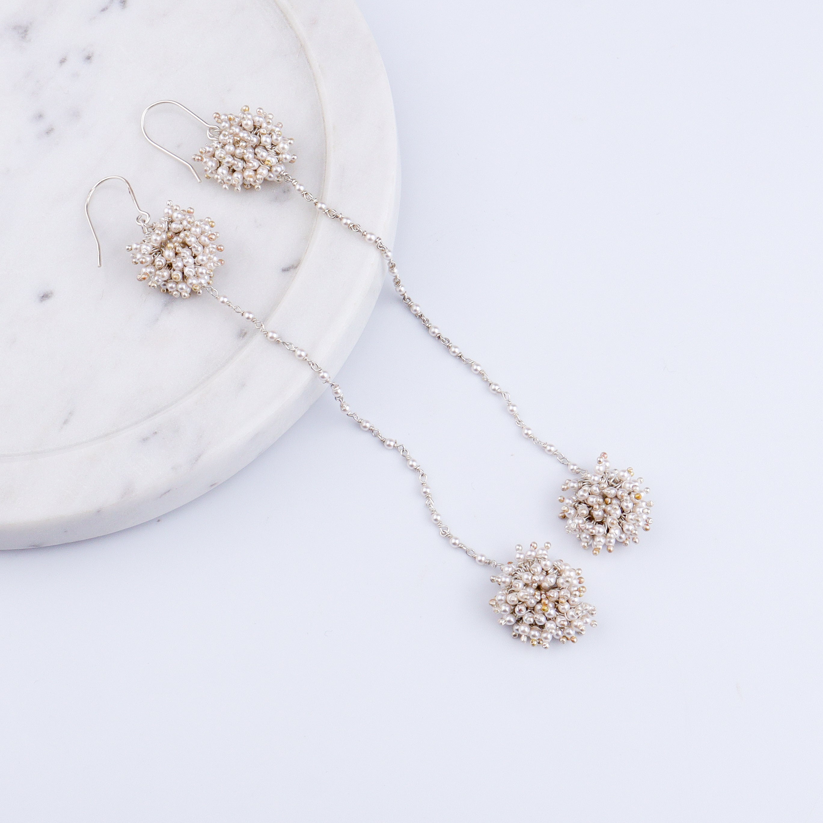 Pearl Double Bunch Dangler Earrings