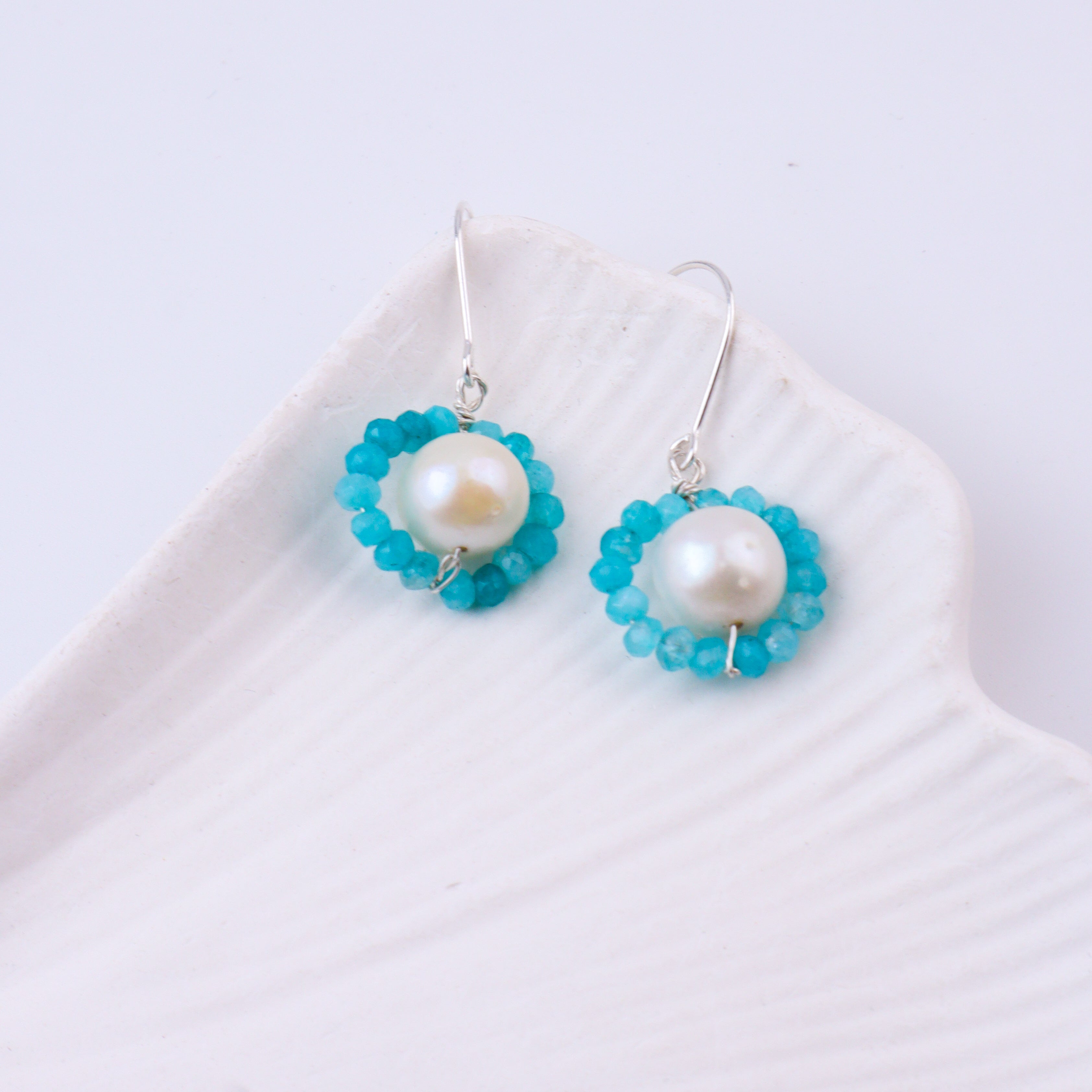 Blue Jade & Pearl Silver Earrings (Project Handmade)