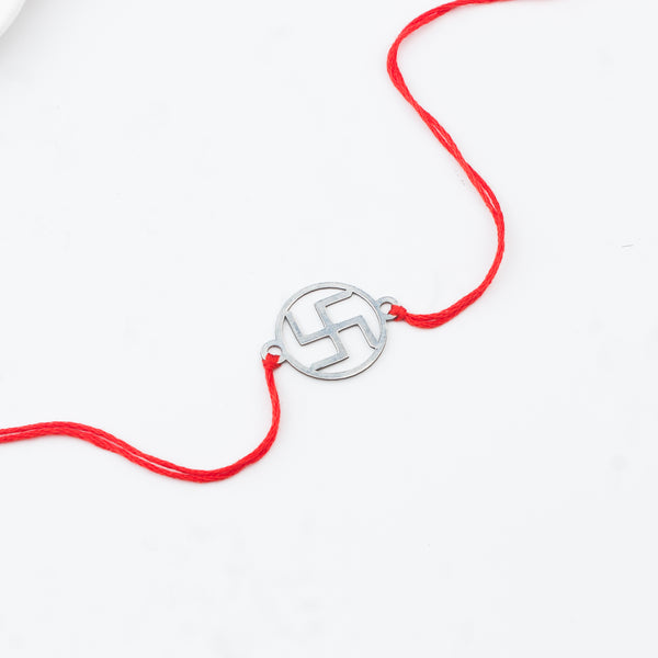 Silver Laser cut Swastik Rakhi: Small