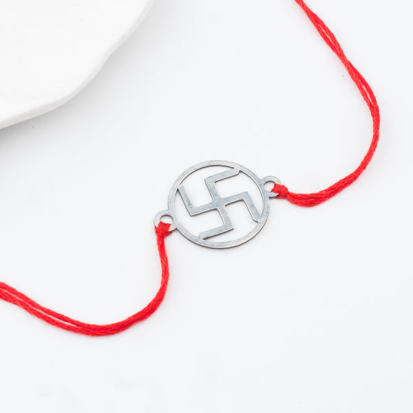 Silver Laser cut Swastik Rakhi: Small