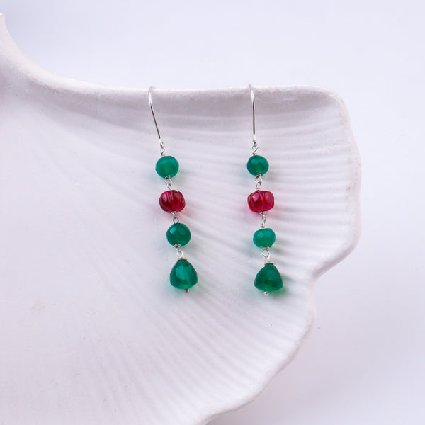 Green Onyx & Ruby Silver Earrings (Project Handmade)