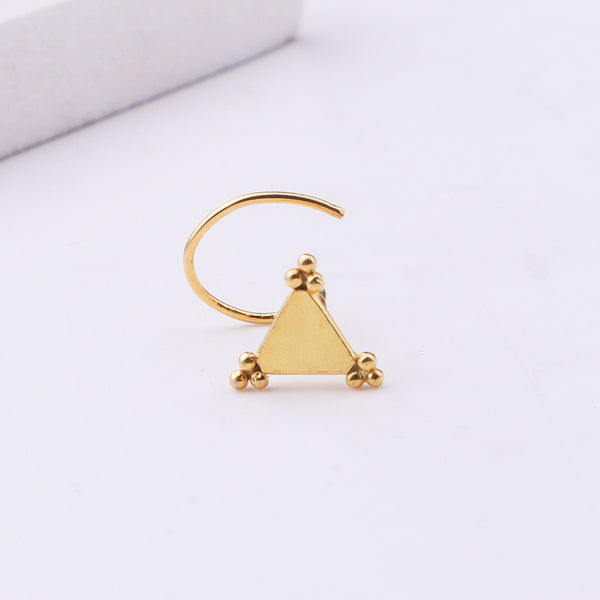 Gold triangle nose pin with ball accents