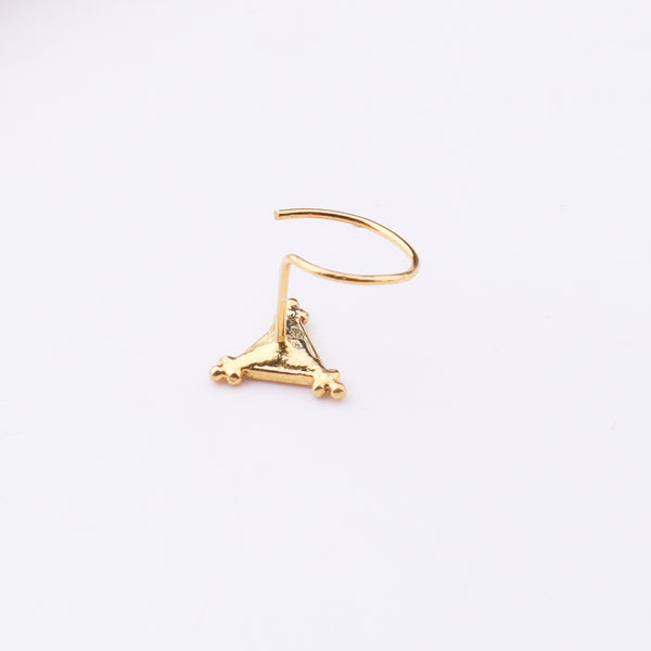 Gold nose pin with triangular design for pierced noses