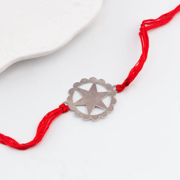 Silver Laser cut Star Rakhi: Big