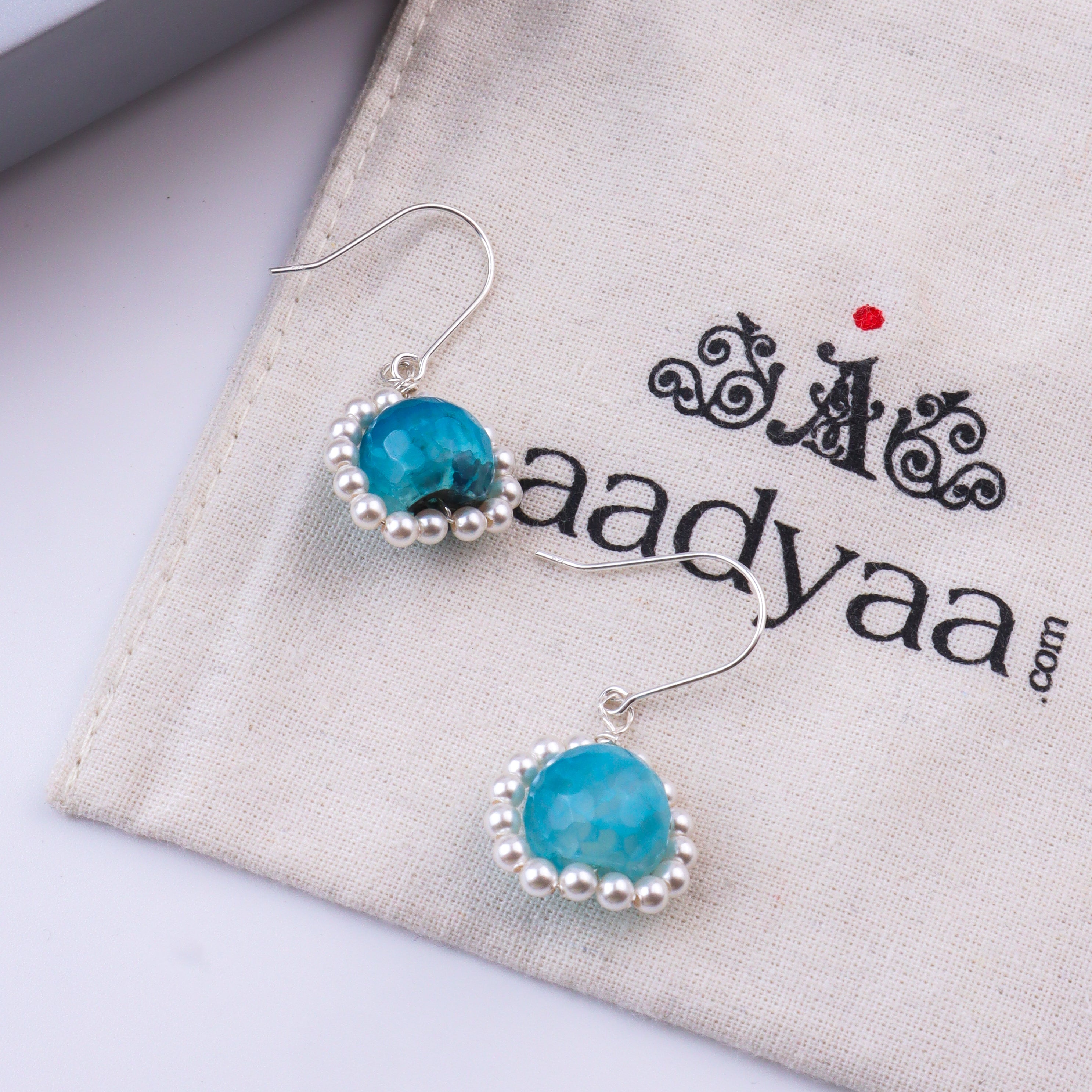 Blue Agate & Pearl Silver Earrings (Project Handmade)
