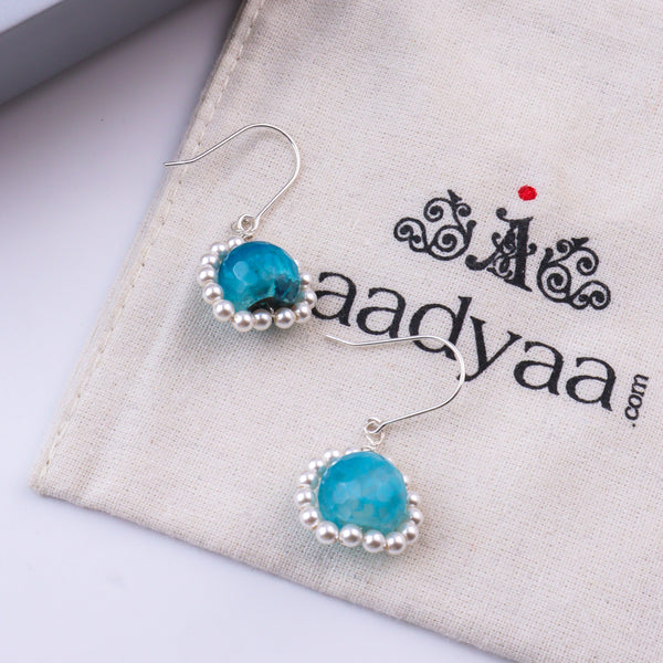 Blue Agate & Pearl Silver Earrings (Project Handmade)