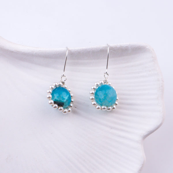 Blue Agate & Pearl Silver Earrings (Project Handmade)