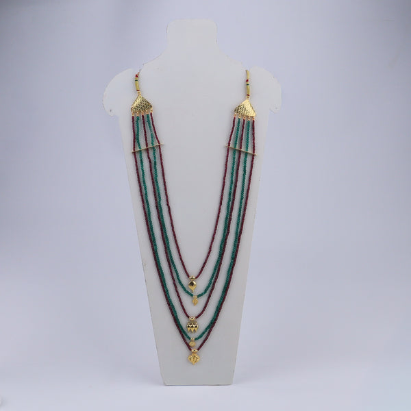 Saaj Motif Satlada Inspired Necklace with Garnets and Green Onyx Stones | 5 Layered | 92.5 Silver | 22K Gold Plated