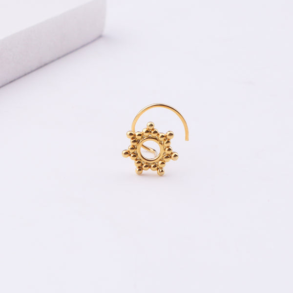 Gold plated nose pin with floral design
