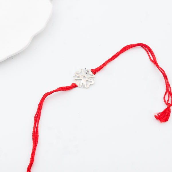 Silver Laser cut Flower Rakhi