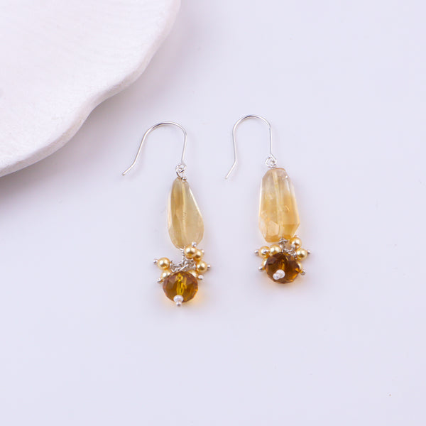 Citrine, Yellow Agate & Golden Pearl Silver Earrings (Project Handmade)