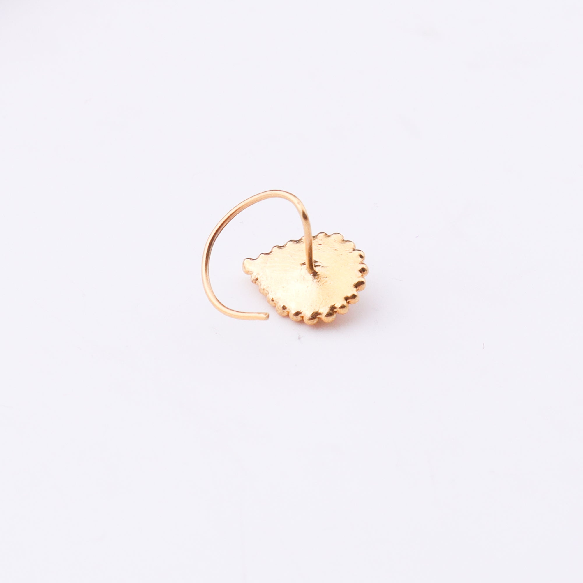 Gold plated leaf-shaped nose pin with pink stone for pierced noses