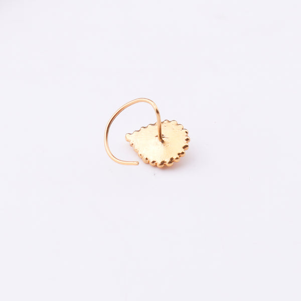 Gold plated leaf-shaped nose pin with pink stone for pierced noses